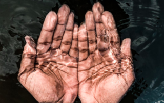 A person's hands under soft water